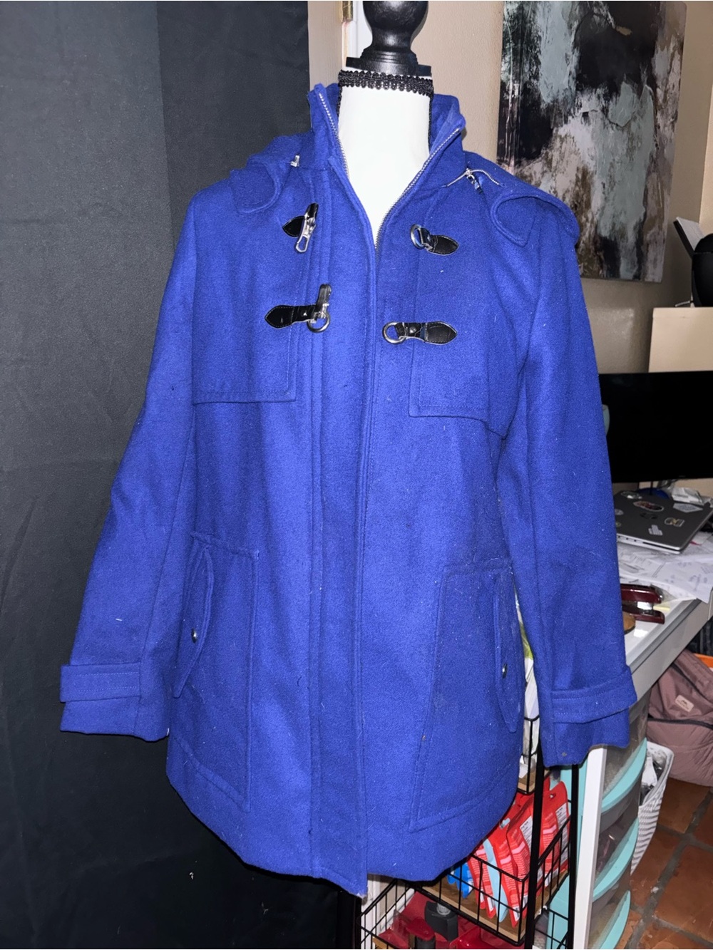 Jessica Simpson Cobalt Blue Toggle Wool-Blend Pea Coat